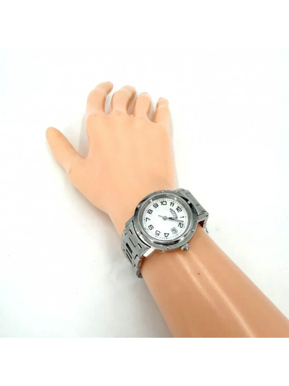 Hermes Watch Clipper Arabia Date SS White Dial Quartz Stainless Steel Shell